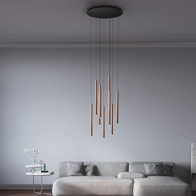 CANALIS 9 Mini Pendant Lighting Copper - LED Hanging Light Fixture for Kitchen Island, Bar, Foyer - Cluster Pendants - Dimmable, Adjustable Wire, Lamp Bulb Included