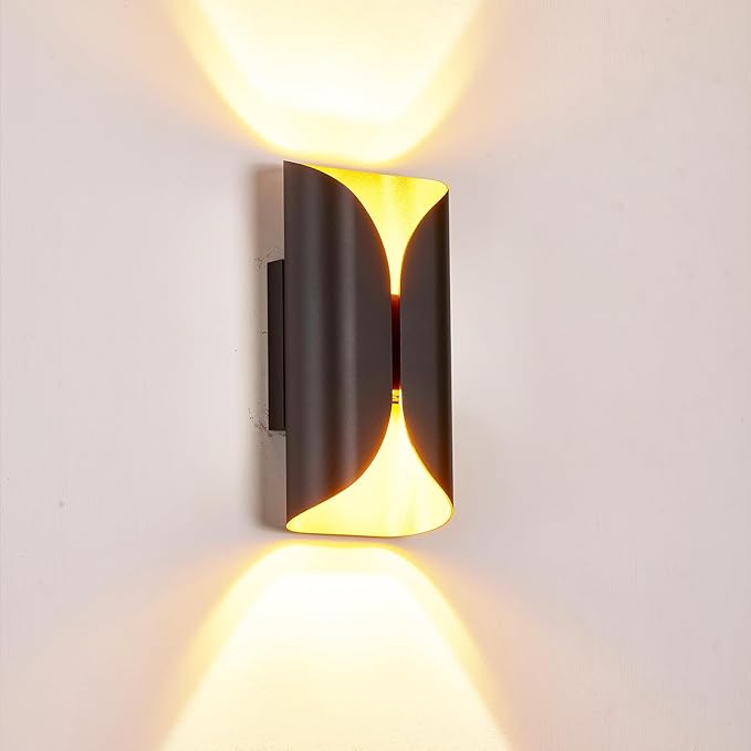 Black & Gold Aluminum LED Wall Sconces, IP65 Waterproof Indoor Outdoor Wall Lights, 1200LM 12W 120V CRI90+ 2700K-5000K 5CCT Dimmable, ETL FCC Listed for Bedroom Living Room Porch Hallway