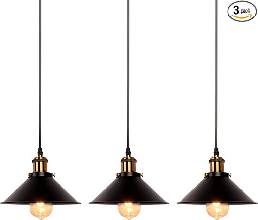 Newrays Industrial Retro Black Iron Kitchen Restaurant Bar Balcony Hanging Pendant Light (3 Pack)