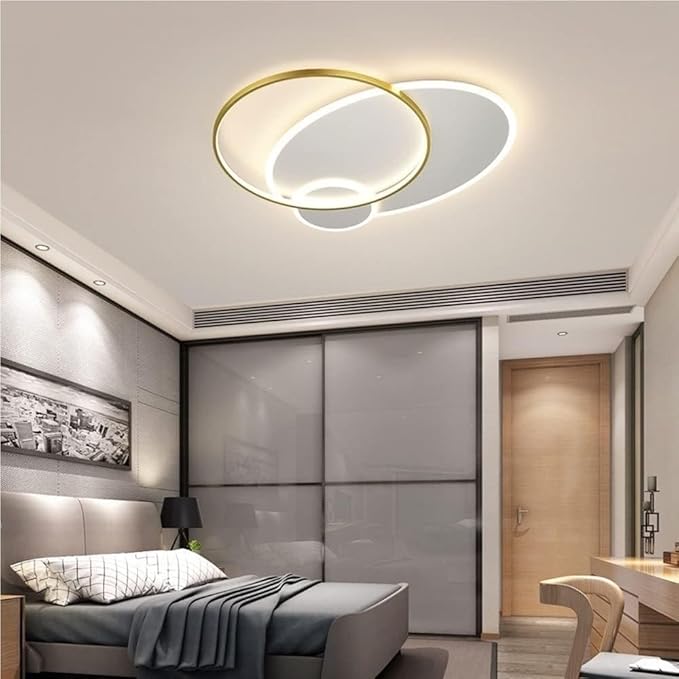 Modern Minimalist Flush Mount Ceiling Light Ultra Thin Three Color Dimmable Recessed Lamp for Bedroom Living Room Study(Gold,19.7in)