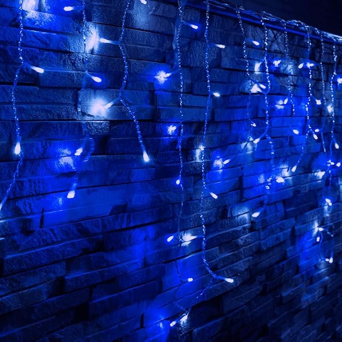 YOLIGHT 13ft 96 LED Icicle String Lights with Memory Function Controller, Indoor Room Curtain Fairy Lights Hanging Decoration for Halloween Patio Garden Bedroom Christmas Wedding (Blue)