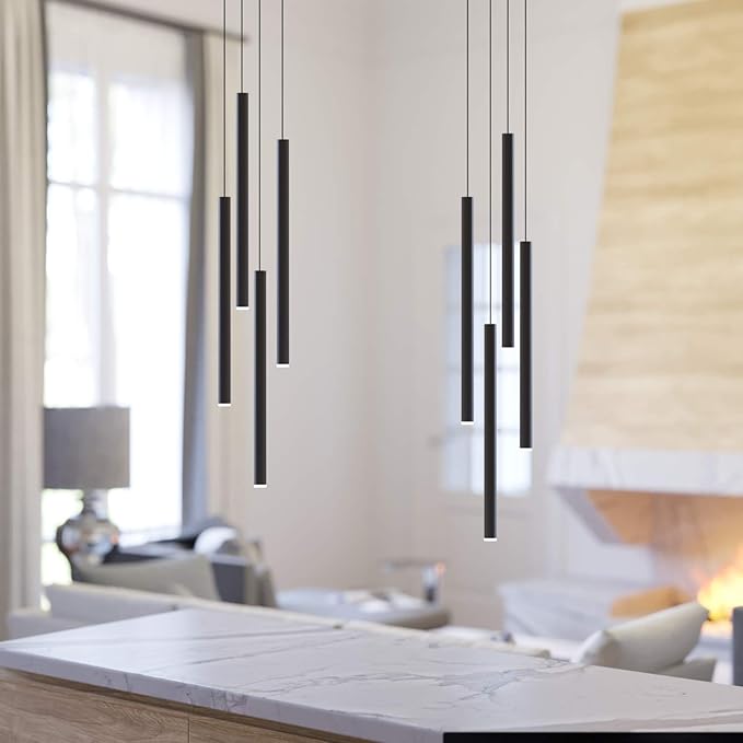 CANALIS 4 Mini Pendant Lighting Black - LED Hanging Light Fixture for Kitchen Island, Bar, Foyer - Cluster Pendants - Dimmable, Adjustable Wire, Lamp Bulb Included