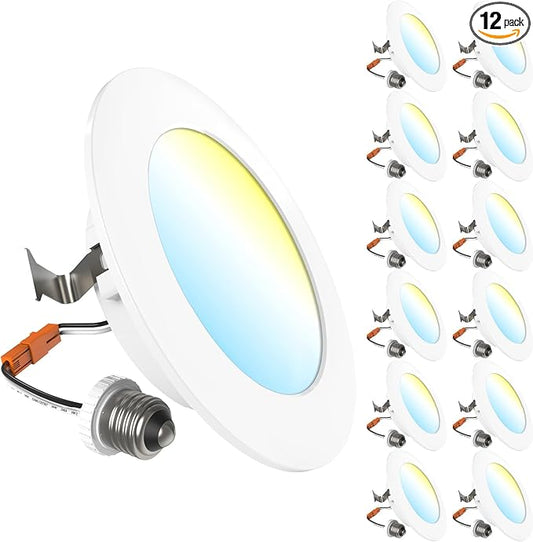 Sunco 12 Pack 4 Inch LED Flat Recessed Light, Retrofit Ceiling Can Lighting, 800 LM, Selectable CCT 2700K/3000K/4000K/5000K, Dimmable, 10W=60W, 50,000 Lifetime Hours UL