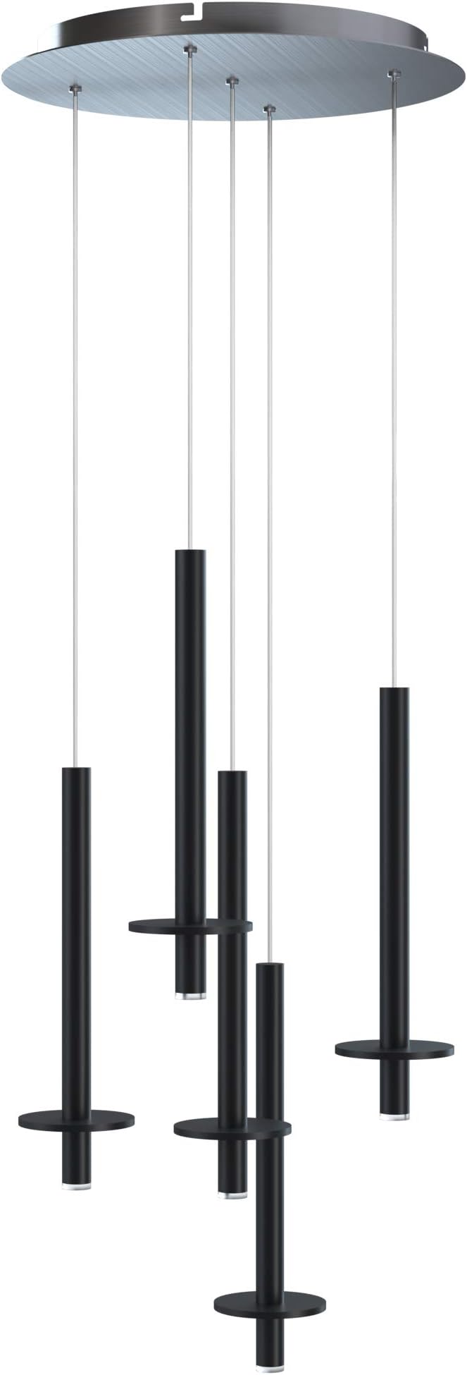 Draco 5 Pendant Lighting Black – LED Hanging Light Fixture for Kitchen Island, Bar, Foyer – Equilateral Cluster of Mini Metal Rod Pipe Tube Cylinders – Dimmable, Adjustable Wire, Lamp Bulb Included