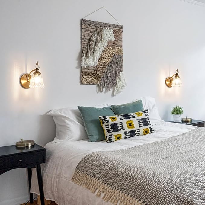 Brushed Antigue Brass Wall Sconces Set of Two, Hardwired Bathroom Vanity Light Fixtures, Vintage Sconces Wall Deco Set of 2, Glass Wall Lights for Bathroom, Bedroom,Hallway (Excludes G9 Bulb)
