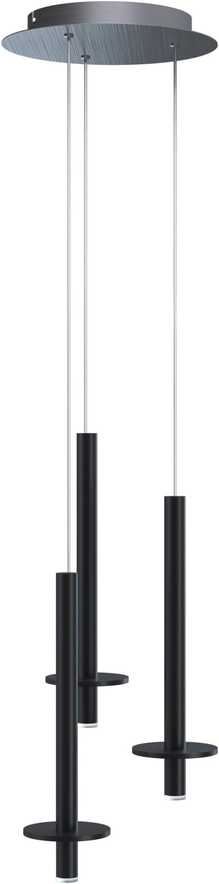 Draco 3 Pendant Lighting Black – LED Hanging Light Fixture for Kitchen Island, Bar, Foyer – Equilateral Cluster of Mini Metal Rod Pipe Tube Cylinders – Dimmable, Adjustable Wire, Lamp Bulb Included