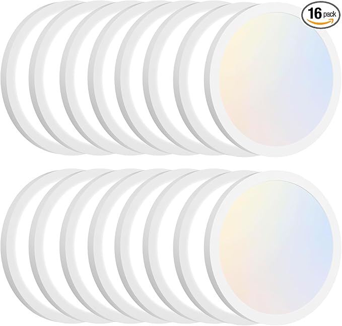 Brightever Flush Mount LED Ceiling Light White, 3 Color Temperature in One 3000K-4000K-5000K, Dimmable 15W 1200Lm 7 Inch Round Light Fixture Slim Low Profile Surface Mount for Basement, Porch(16-Pack)