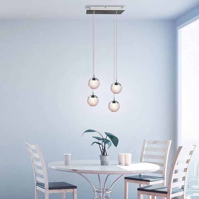 contec development Galaxy 4 Mini Pendant Crystall Ball Lighting Nickel - LED Hanging Light Fixture: Kitchen Island, Bar, Foyer - Cluster Pendants - Dimmable, Adjustable Wire, Lamp Bulb Included