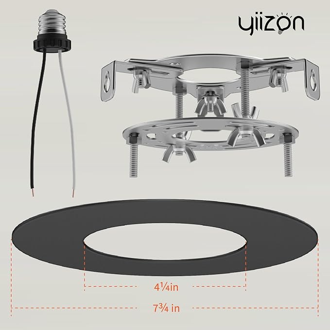 5 and 6 inch Recessed Can Light Conversion Kit, Ceiling Light Fixture Upgrade, Pendant & Hanging, 7¾ Inch Flat Steel Ceiling Medallion, Black Finish 2 Packs