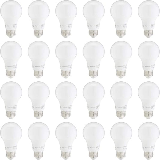 Amazon Basics A19 LED Light Bulbs, 60W Equivalent, Soft White 2700K, Non-Dimmable, Energy Efficient 9W, E26 Standard Base, 10,000 Hour Lifetime, 24-Pack