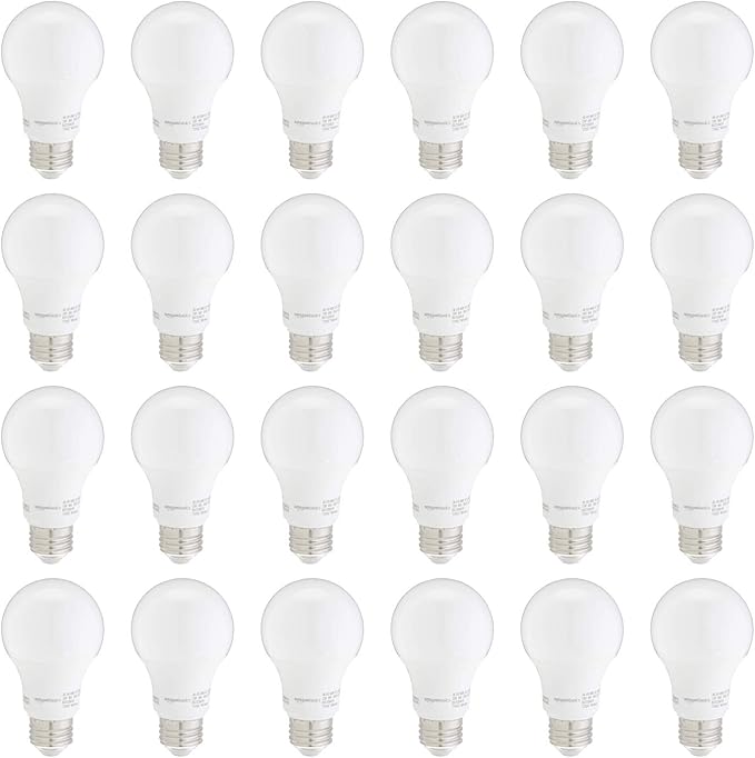 Amazon Basics A19 LED Light Bulbs, 60W Equivalent, Daylight White 5000K, Non-Dimmable, Energy Efficient 9W, E26 Base, 10,000 Hour Lifetime, 24-Pack
