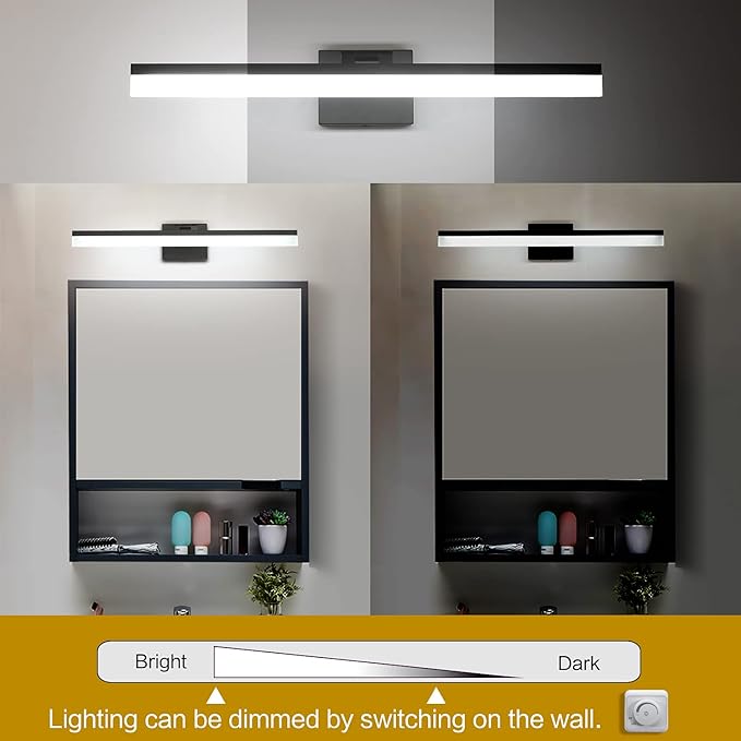 SOLFART Dimmable Black Vanity Light Bar Lighting Fixtures Modern Bathroom Light Fixtures 6000K Rotatable White Aluminum LED Light