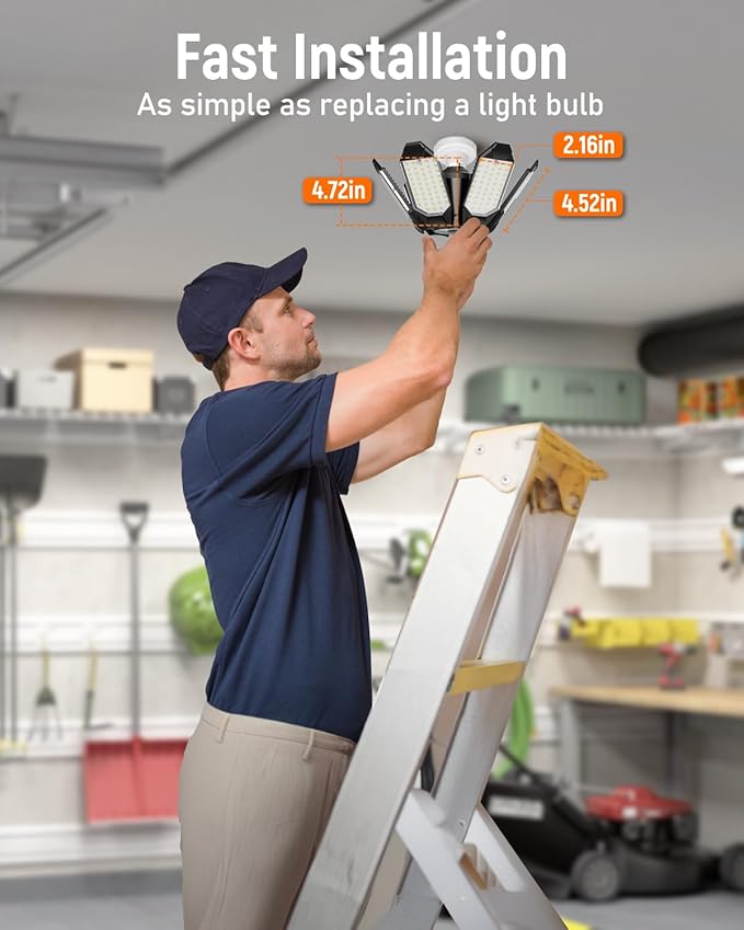 Adiding LED Garage Light w/ 6 Deformable Panels Basement Lighting, 6 Pack, Screw into E26 E27 Bulb Socket, Super Bright 6000 High Lumen, 6500K, Shop, Shed, Gym, Attic, Utility, Bay