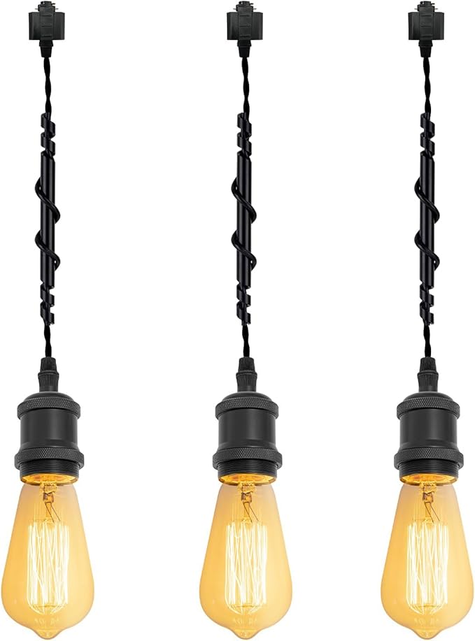 Kiven H-Type Track Lighting Pendants,Vintage Track Lighting Heads Adjustable Height, 3 Light Decorative h Track Pendant Lights, Bulb Not Included,Matte Black Finish