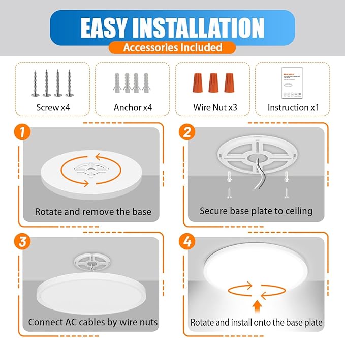 Allsmartlife LED Flush Mount Ceiling Light 4 Pack, 15.8 inch Thin Round Flat Panel Light 32W 4320lm, 3000K/4000K/6500K Dimmable, White Light Fixtures Ceiling Mount for Kitchen, Bedroom