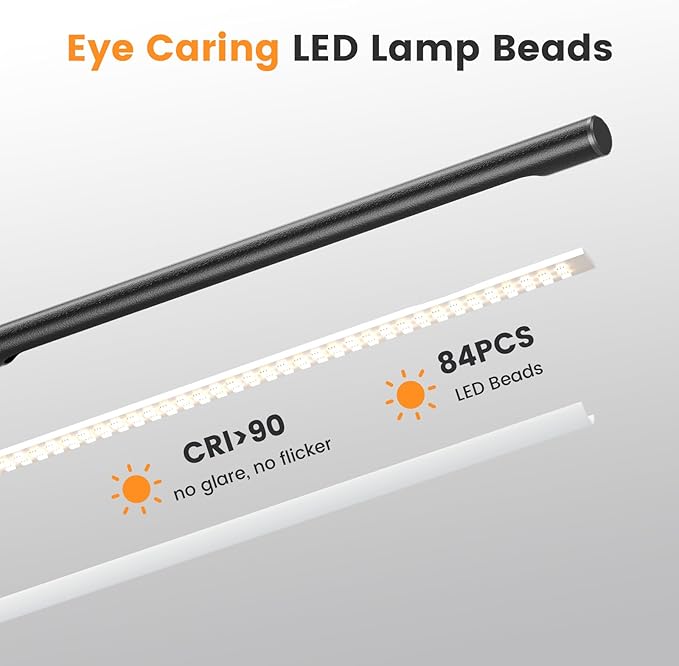 SIBRILLE Metal LED Desk Lamp, 16" Dimmable Desk Light with Base, 15W 1200LM, Adapter Included, Color & Brightness Adjustable, Modern Tall Table Lamp for Home Office Reading Study Task Laptop, Black