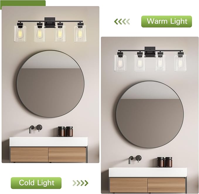 Espird 4 Light Bathroom Vanity Light - Matte Black Bathroom Light Fixtures Square Design & UL Certification, Square Light Fixture Over Mirror, Farmhouse Light Fixtures for Bathroom & Bedroom