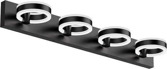 LED Bathroom Light Fixtures, 33inch Black Vanity Lights, Modern 4 Light Acrylic Wall Sconces, 350° Rotatable Wall Lighting Fixture Over Mirror