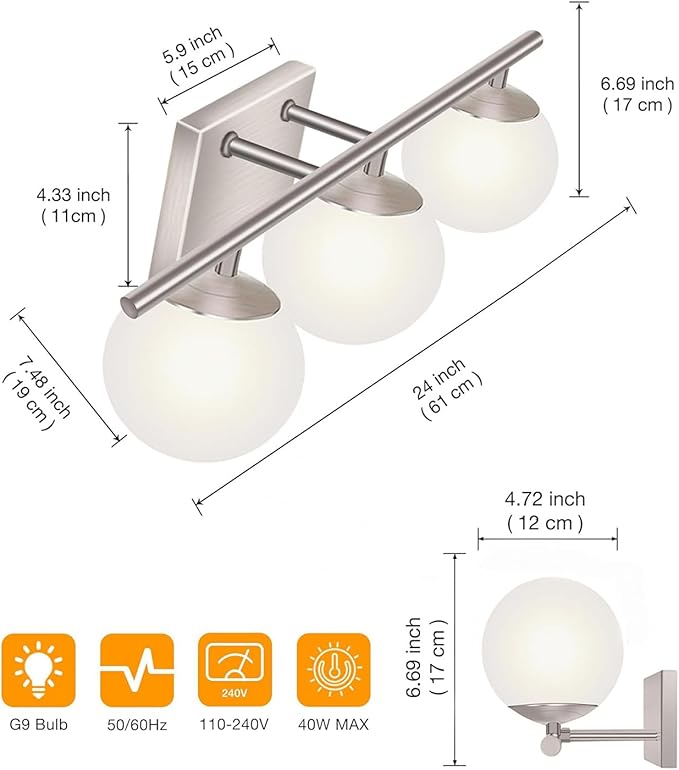New Bathroom Vanity Light Fixtures 3 Lights Brushed Nickel Glass Shade Modern Wall Bar Sconce Over Mirror