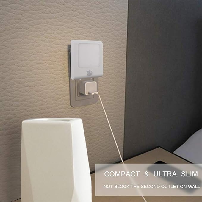 VINTAR 6 Pack Motion Sensor Dimmable LED Night Light, Plug in Nightlight with Auto Dusk to Dawn Sensor, Adjustable Brightness Warm White Lights for Hallway, Kids Room, Kitchen, Stairway, Bathroom