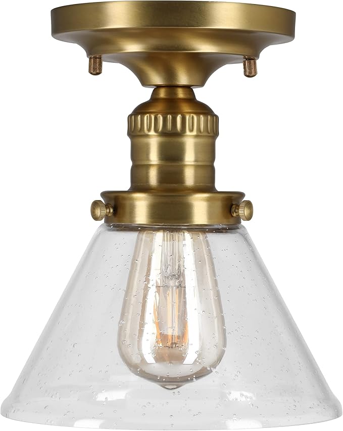 Design House Augustin Ceiling Light, 1-Light, Semi-Flush, Seeded Glass Glow, Dimmable, E26 Socket, Durable Metal Frame, Satin Gold, 7.9 in L x x 7.9 in W x 9.1 in H, 589069-SG
