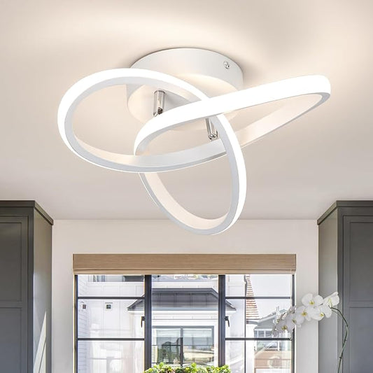 CANEOE Modern Led Ceiling Light Fixtures,4500K Daylight White Semi Flush Mount Hallway Ceiling Light for Bedroom Bathroom Kitchen Balcony Laundry Room Stair Ceiling Lamp Curved Design (White, 4500K)