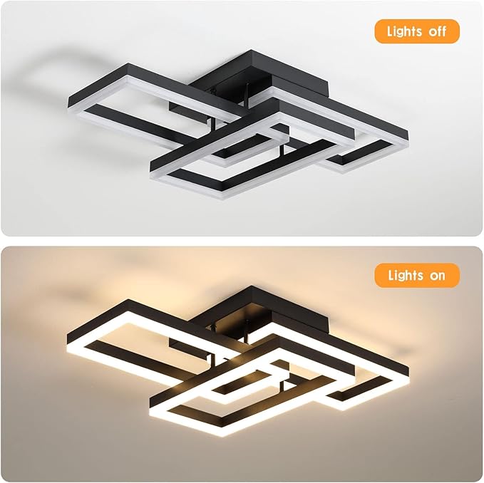 Modern LED Ceiling Light, Black Square LED Flush Mount Ceiling Light, APP and Remote Control Dimming 3000K-6500K for Dining Room, Living Room, Kitchen, Bedroom, Office