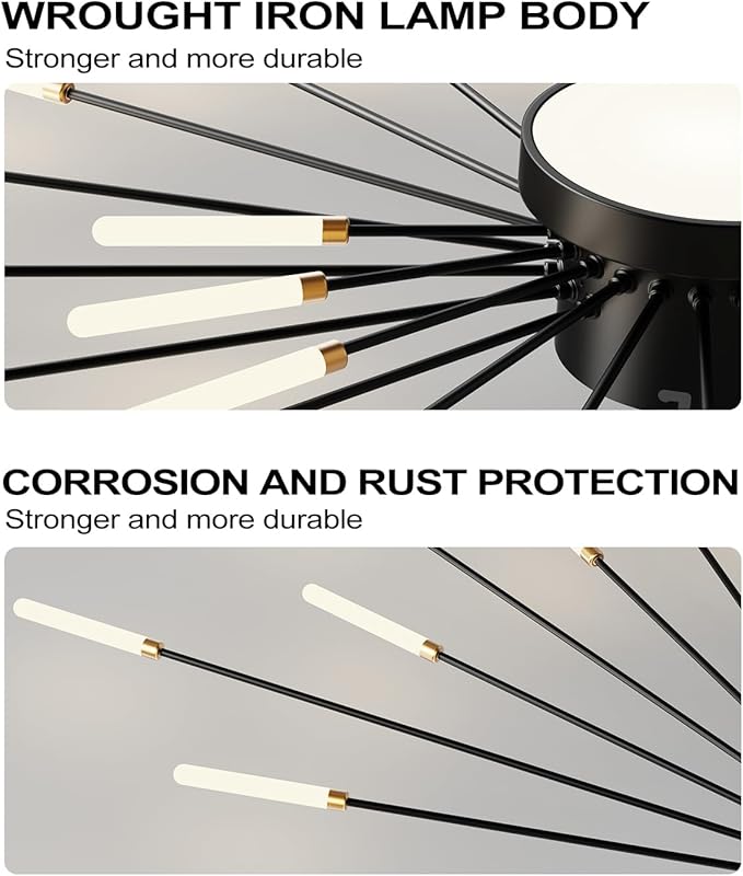 Ceiling Light Modern LED Ceiling Lamps,Flower Shape Ceiling Lights,Flush Mount Chandelier,Metal Acrylic Ceiling Lamps,Living Room Light Fixtures Ceiling for Bedroom,Dining Room(Black,28+1 Heads)