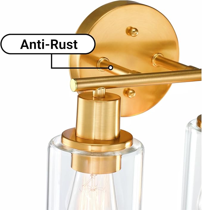 WISBEAM 2-Light Bathroom Vanity Light, Gold Bathroom Light Fixture Over Mirror with Clear Glass Shade Including E26 Medium Base, Bulb NOT Included, Brass Vanity Light Fixture