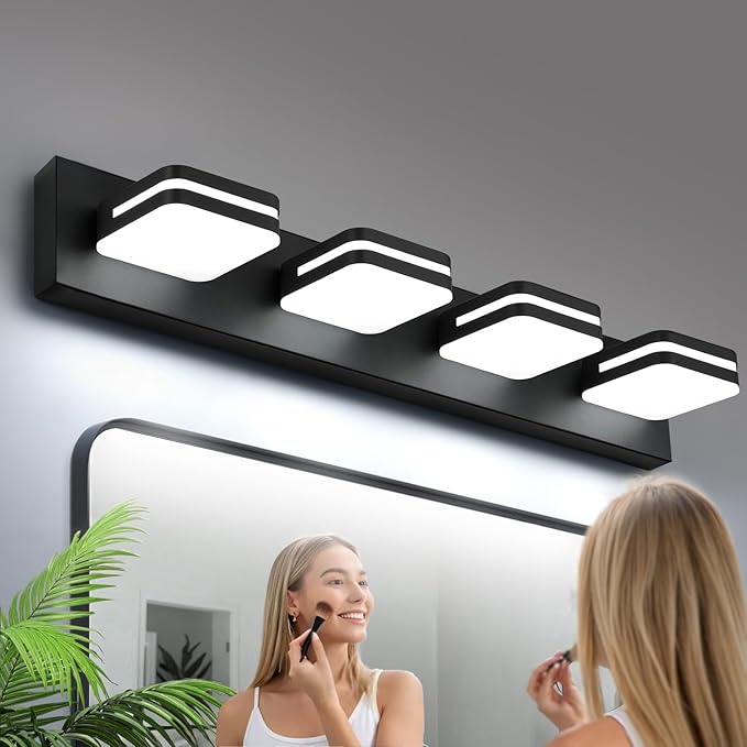 360° Rotate LED Bathroom Vanity Light Fixtures, 1600LM Acrylic Matte Black Vanity Lights for Bathroom, Modern Wall Lighting Fixtures Over Mirror Kitchen Living Room Hallway (Natural White Light 5000K)