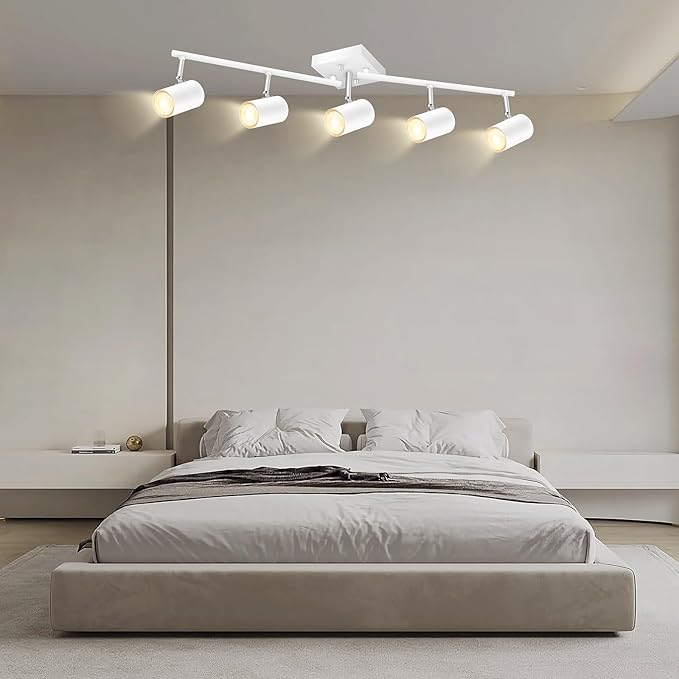 BoostArea Track Lighting Fixtures Ceiling, 5 Light White Track Light with Rotatable Light Heads, Modern Track Lighting Fixtures Ceiling for Kitchen/Living Room,GU10 Bulb Not Included