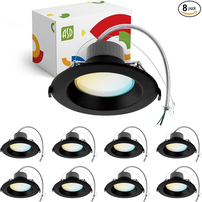 ASD 6 Inch Commercial Canless LED Downlight, Power Adjustable 10/15/22W Lighting, Dimmable Recessed Ceiling Light Fixture, 5 Color Temperatures 2700K-5000K, 120-277V IC Rated UL & Energy Star 8 Pack