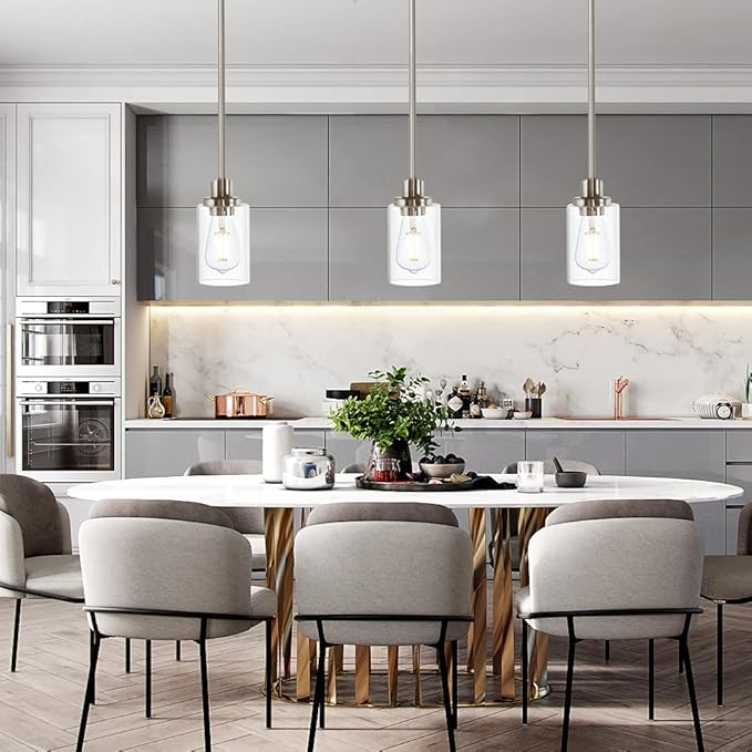 TODOLUZ Modern Clear Glass Pendant Light in Brushed Nickel, Single Hanging Pendant Lighting for Farmhouse Entryway Dining Room Kitchen Island Foyer