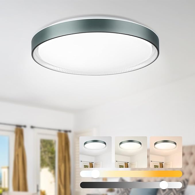 DLLT Flush Mount Ceiling Light: Close to Ceiling Light Fixtures 16 Inch 35W - Dimmable Ceiling Lamp 3000-6000K 5 Color Selectable Ceiling Mount Light for Bedroom Kitchen (Blue)