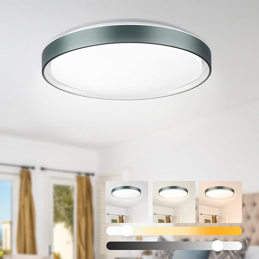 DLLT Flush Mount Ceiling Light: Close to Ceiling Light Fixtures 16 Inch 35W - Dimmable Ceiling Lamp 3000-6000K 5 Color Selectable Ceiling Mount Light for Bedroom Kitchen (Blue)