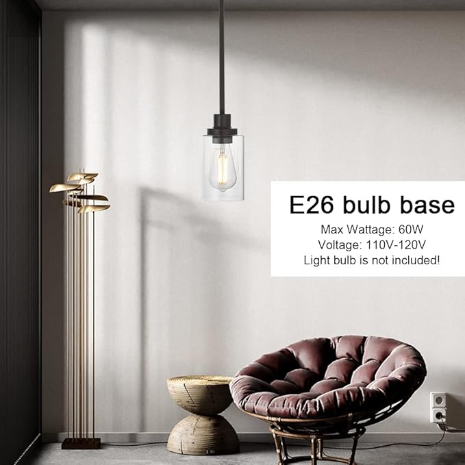 MELUCEE 1-Light Glass Pendant Light Industrial Edison Style Oil Rubbed Bronze Finish, Kitchen Island Lighting Hanging Lamp for Dining Room Sink Bedroom