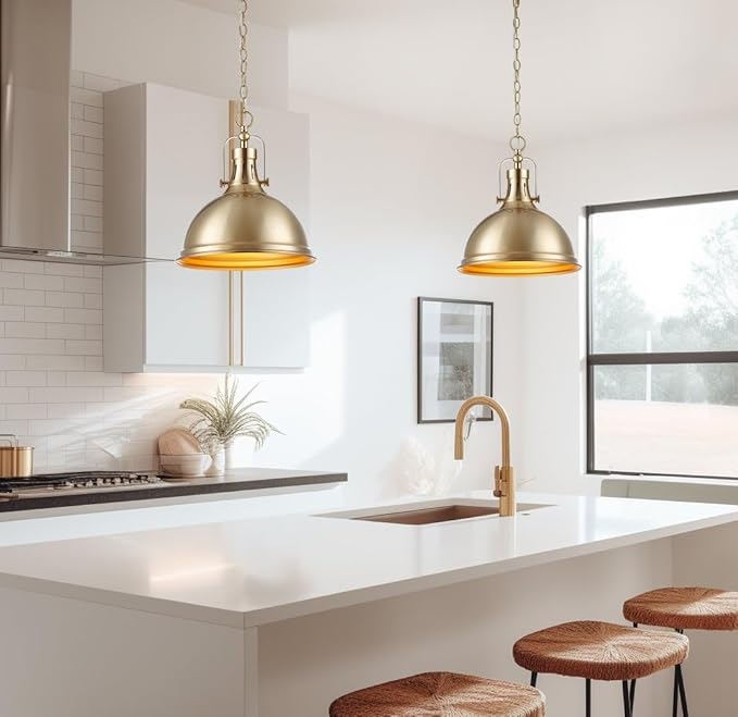 Kira Home Belle 14" Modern Industrial Gold Pendant Light with Dome Shade, Retro Metal Gold Hanging Light, Cool Brass Finish