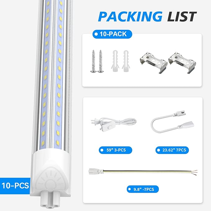 SHOPLED (10-Pack LED Shop Lights 4FT, 40W 5000K Daylight White, 5500LM V-Shape Linkable T8 LED Tube Light, 4 Foot Shop Lights for Garage/Workshop/Warehouse/Basement, ETL Listed