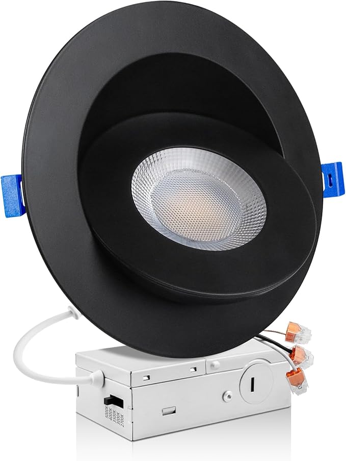 zouzai 6 inch 5CCT Gimbal Black Led Recessed Lights, 360°+90° Adjustable Directional Recessed Lighting, 2700K-5000K Dimmable Retrofit Eyeball Can Lights with Jbox, ETL&Energy Star(Black,1 Pack)