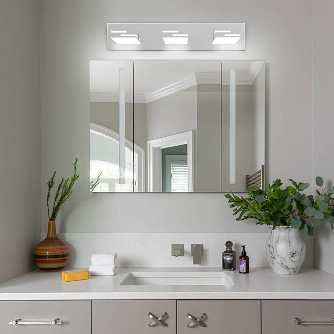 LED Modern Bathroom Vanity Light Fixtures, 3-Light 22-inch Dimmable Chrome Vanity Lights for Bathroom Lighting Fixtures Over Mirror, with 360° Rotatable Heads (Cool White 6000K)