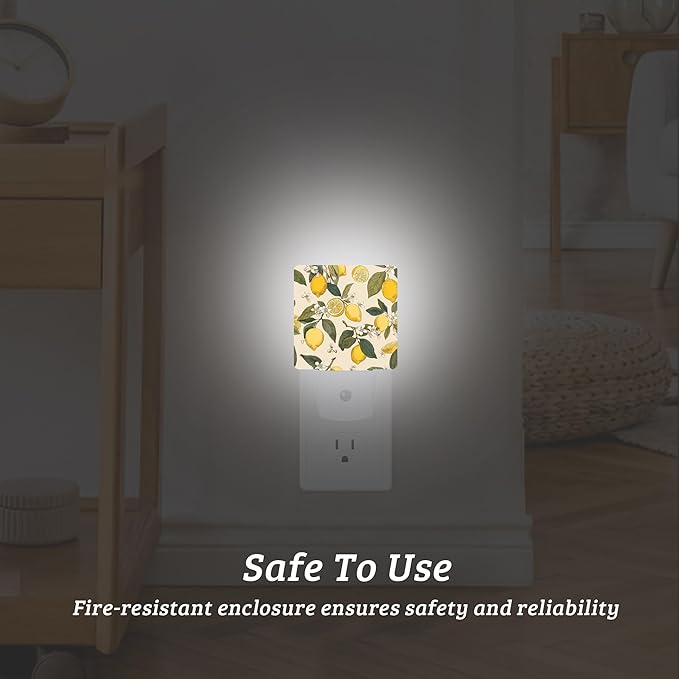Lemon White Flowers Night Light Plug Into Wall with Dusk to Dawn Sensor Wall Lamp, LED Nightlights for Bedroom, Bathroom, Kitchen, Hallway, Room Decorative for Boys Girls Women Men Gifts