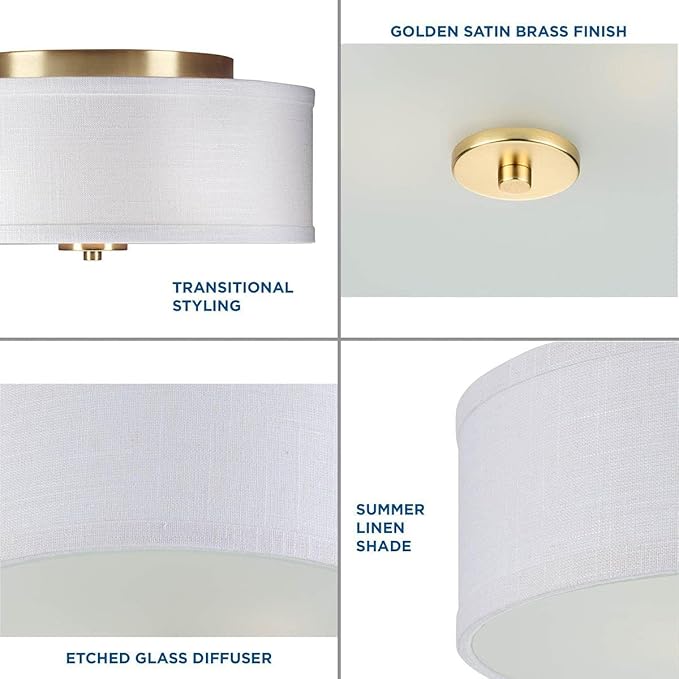 Inspire Collection 2-Light Summer Linen Shade New Traditional Flush Mount Light Satin Brass