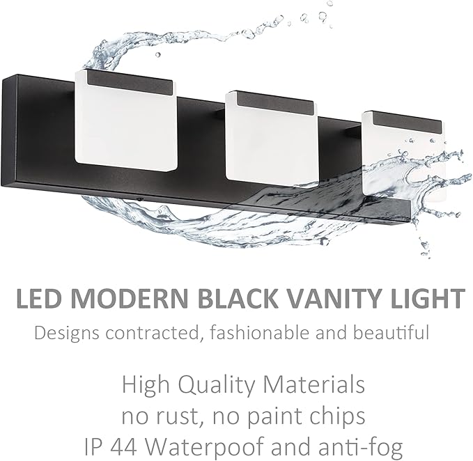 Ralbay LED Modern Black Vanity Light 3 Light Acrylic Matte Black Bathroom Vanity Wall Light Modern Black Bathroom Vanity Lighting Fixtures