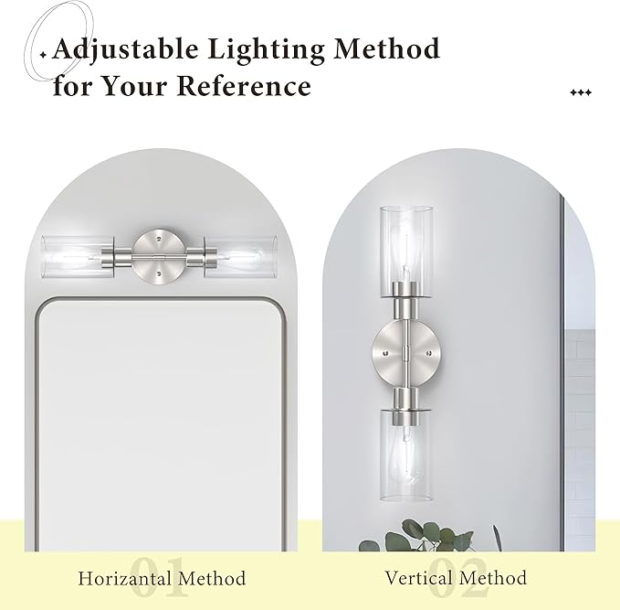 Espird Bathroom Light Fixtures 2 Light Brushed Nickle, Bathroom Vanity Lights Over Mirror, Bathroom Sconces Wall Lighting，Farmhouse Vanity Light, Modern Vanity Lights with Clear Shades