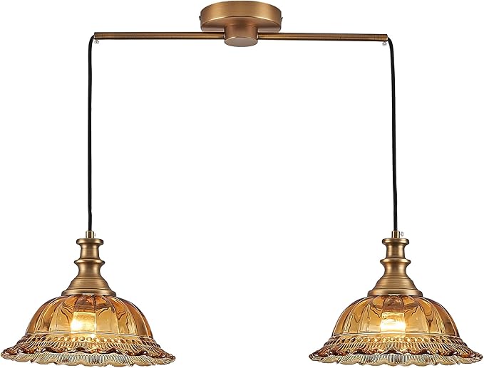 HDDFL Vintage 2 Light Pendant Light Fixtures Modern Brown Glass Hanging Lighting with Adjustable Cord for Kitchen Island Dining Room Living Room Hallway