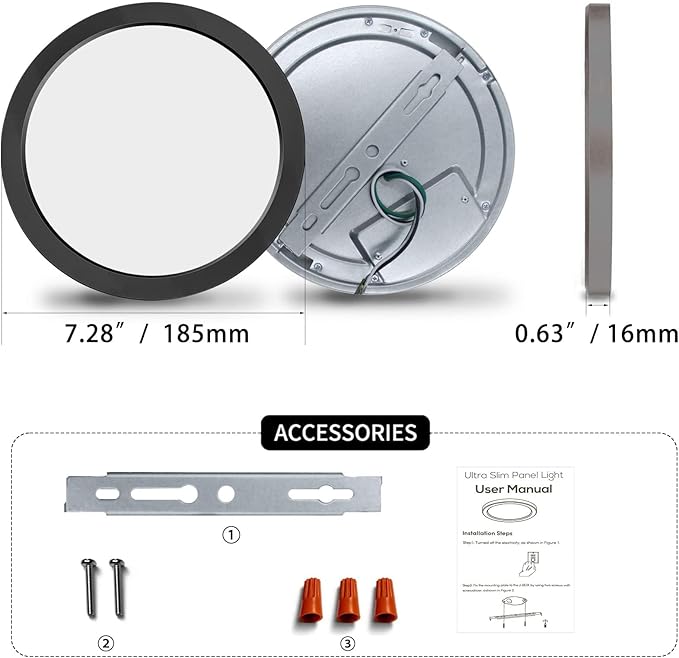 ETL Certified 7 inch Small LED Flush Mount Ceiling Light Dimmable,5000K Daylight Ultra Slim Round Flat Panel Ceiling Light Fixture,Modern Ceiling Lamp for Closet,Kitchen,Bathroom 8 Pack(Black)