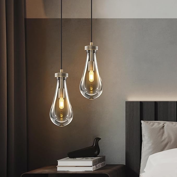 Raindrop Pendant Lights Kitchen Island: Set of 2 Vintage Copper Teardrop Pendants Light - Crystal Hanging Light over Dining Table - Raindrops Lights Fixture for Bedroom Kitchen Island Bulbs Included