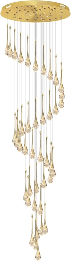 ykolupty H197 Foyer Chandeliers for high Ceiling Luxury Hanging Lights High Ceiling Pendant Lighting for Living Room Staircase Dimmable 2700K-6000K