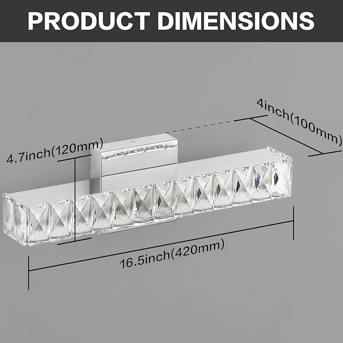 SOLFART Crystal Vanity Lights for Bathroom, 5 Color Adjustable Dimmable,16.5 Inch LED Bathroom Vanity Light Fixtures 5CCT