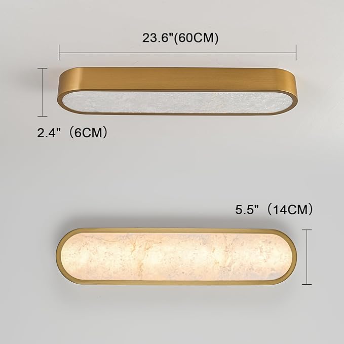 EDISLIVE Alabaster LED Ceiling Light,23.6" Dimmable Marble LED Flush Mount Ceiling Light Low Profile Light Fixture 3000K 30W for Kitchen Bedroom Living Room Gold